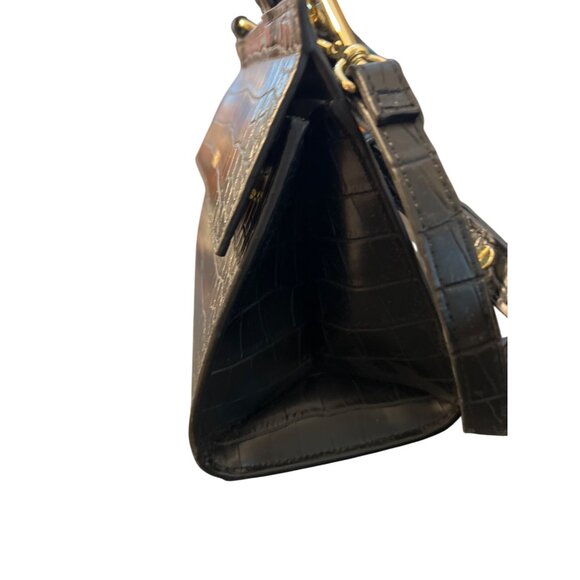 Modern Picnic Black Vegan Leather Lunch Bag Box Croc Embossed Crossbody NWOT - Picture 7 of 9